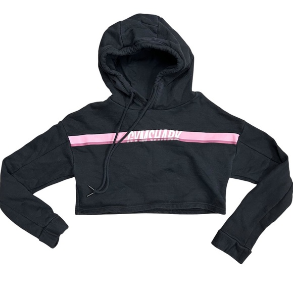 Gymshark Womens Small Dash Cropped Spell Out‎ Black Hoodie EUC - Picture 1 of 5